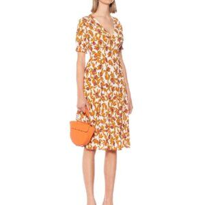 Diane Von Furstenberg Idris Shirred Floral-print Crepe Dress In Orange